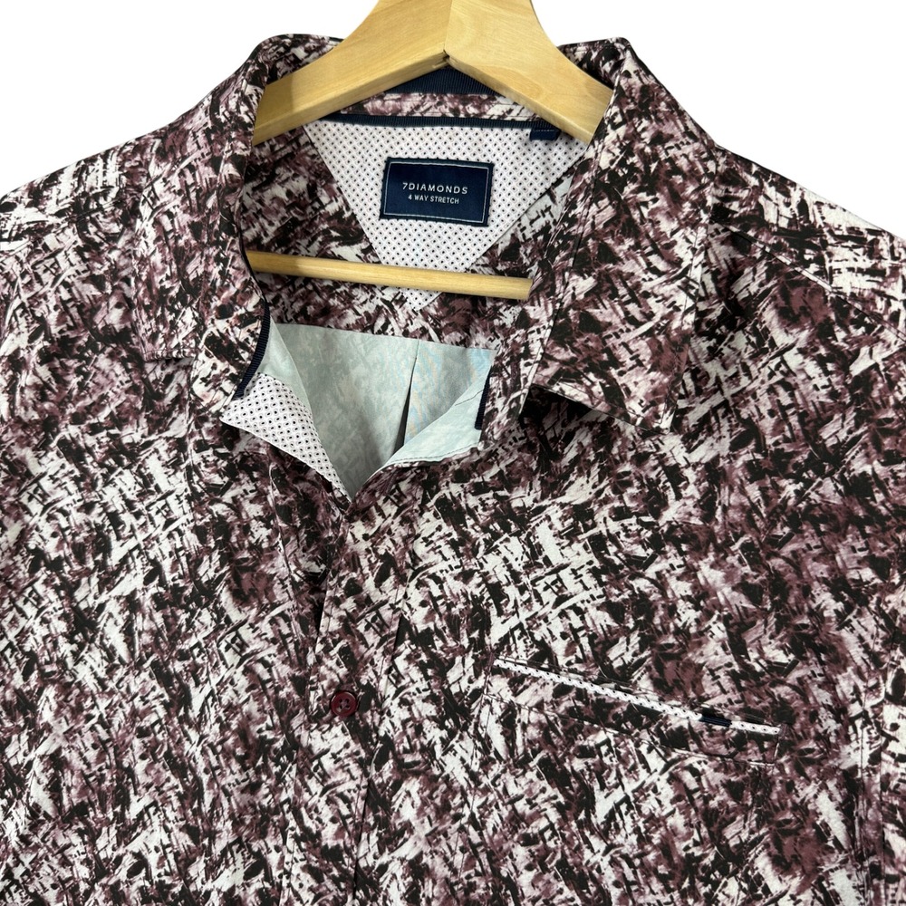 7Diamonds Fearless 4-Way Stretch Mens Size XL Short Sleeve‎ Button Shirt Maroon